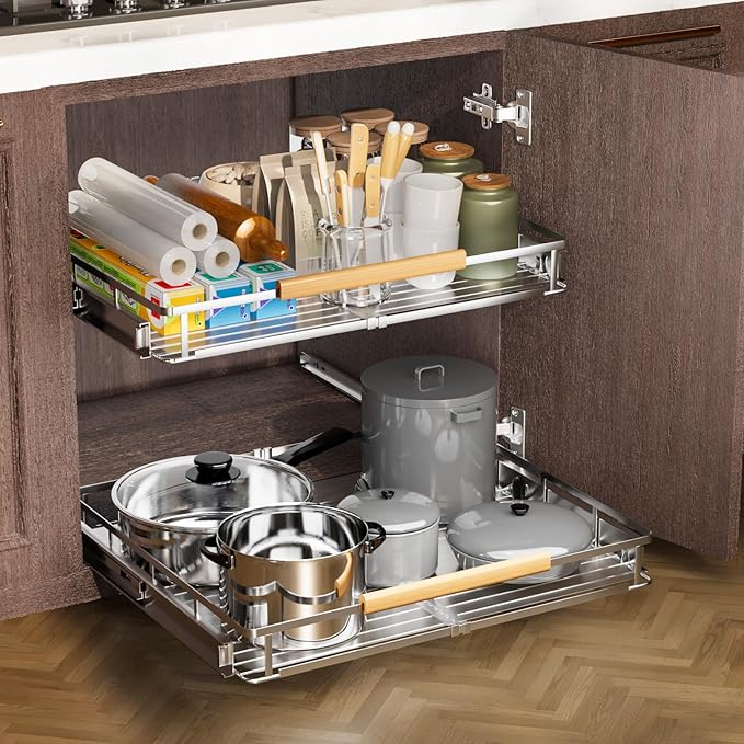 1 Pack Expandable Pull Out Cabinet Organizer，Side Mounting 17.1~28"x22.5"Cabinet Pull Out Shelves, Expandable Slide Out Spice Rack for Cabinet for Kitchen Bathroom Office