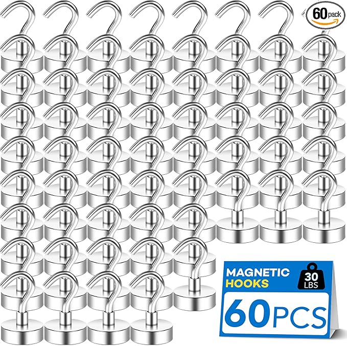 LOVIMAG Magnetic Hooks, 30lbs Strong Magnetic Hooks Heavy Duty for Cruise Cabins, Magnet Hooks Cruise Ship Essentials, Refrigerator Magnets for Hanging, Door Decor, Locker Accessories -60Packs