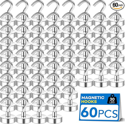 LOVIMAG Magnetic Hooks, 30lbs Strong Magnetic Hooks Heavy Duty for Cruise Cabins, Magnet Hooks Cruise Ship Essentials, Refrigerator Magnets for Hanging, Door Decor, Locker Accessories -60Packs