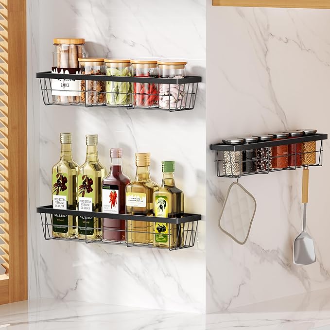 3PCS Cabinet Door Organizer,Self Adhesive Kitchen Cabinet Organizer,Cabinet Door Storage Box for Bathroom/Kitchen/Living room,Storage shelf rv must haves. (Blackiron)
