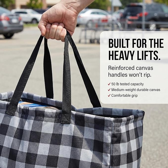Household Essentials Black and White Plaid Krush Container All-Purpose Utility Tote
