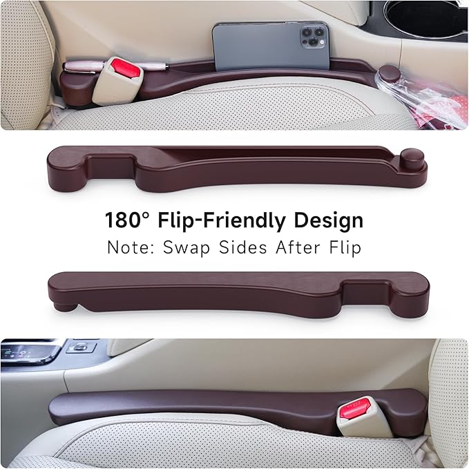 Car Seat Gap Filler Set of 2, 3IN1 Seat Side Gap Filler Plug with Storage Slot & Hook Function, Soft Foam Universal Fit Car SUV Truck Fill Gap Between Seats Console Organizer（Narrow Espresso brown）