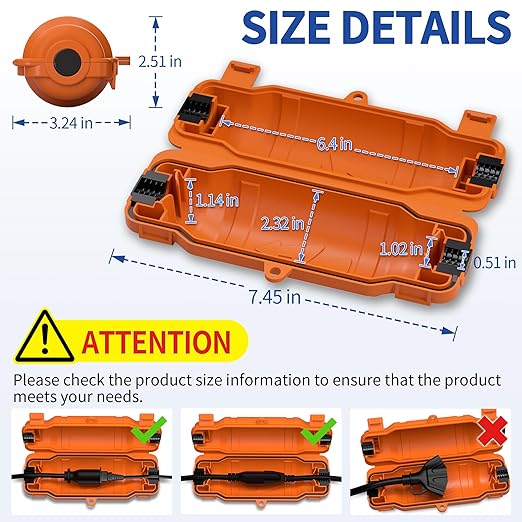 3 Pack Outdoor Extension Cord Safety Cover with Waterproof Seal IP54 Water-Resistant, Weatherproof Electrical Connection Box with 2 Latches, Plug, Socket, Holiday Decoration Light, Orange