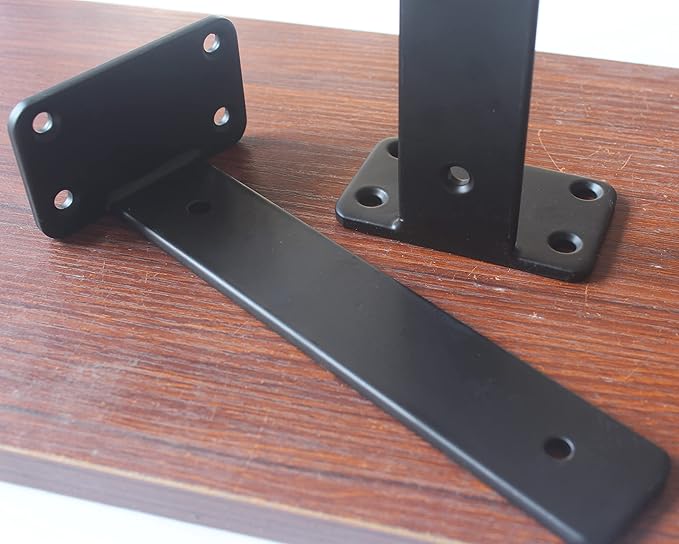 2 Pack - 8 inch Black Hidden L Shelf Bracket (1/5 Inch Thicked) Iron Floating Shelf Brackets Rustic Industrial Metal Brackets for Shelf Support