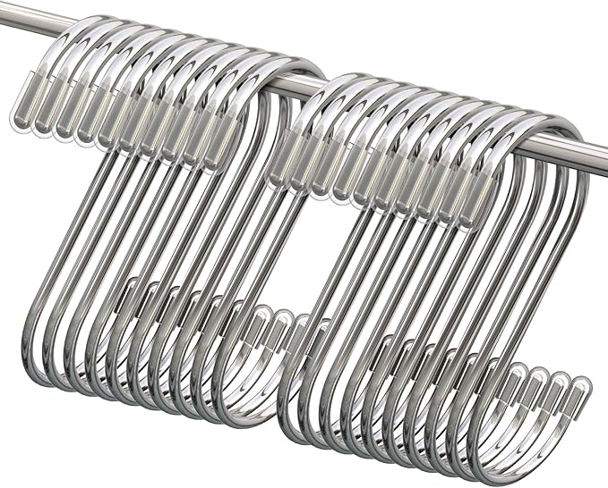20 Pack S Hooks for Hanging, 3.4 Inch Metal S Shaped Hook Heavy Duty Hanging Hooks for Pots, Pans, Plants, Bags, Cups, Clothes (Silver)