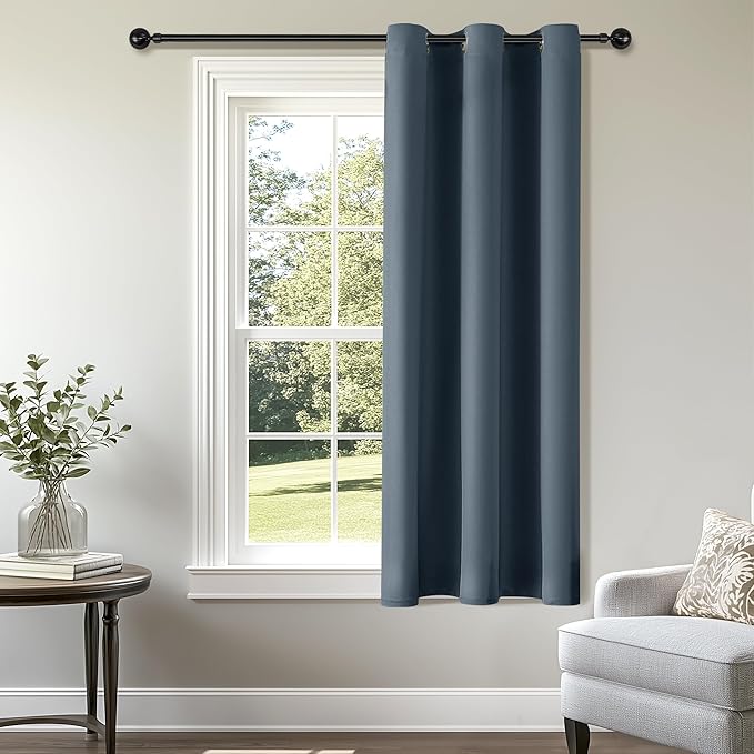 ChrisDowa Blackout Curtains 48 inches Long for Bedroom - Grommet Thermal Insulated Room Darkening Curtains for Living Room (1 Panel, Stone Blue, 42 x 48 Inch)
