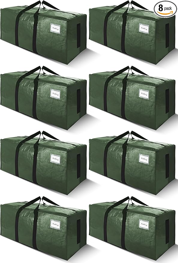 SWEET DOLPHIN 8 Pack 200LB Heavy-Duty Moving Bags with Wrap-Around Handles, Extra Large Storage Totes for Space Saving, Clothes Storage Bags, College Dorm Essentials, Green, 24 Gal