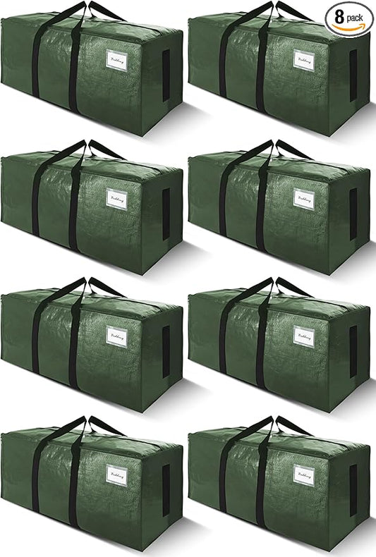 SWEET DOLPHIN 8 Pack 200LB Heavy-Duty Moving Bags with Wrap-Around Handles, Extra Large Storage Totes for Space Saving, Clothes Storage Bags, College Dorm Essentials, Green, 24 Gal