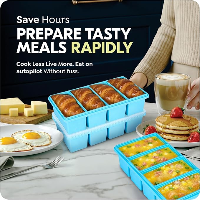 1 cup Silicone Freezer Trays with Lids, Soup Freezer Container molds, Easily prepare portioned meals, Great for storing soups, leftovers, sauces and other dishes, Oven & Dishwasher -Safe – 2 Pack