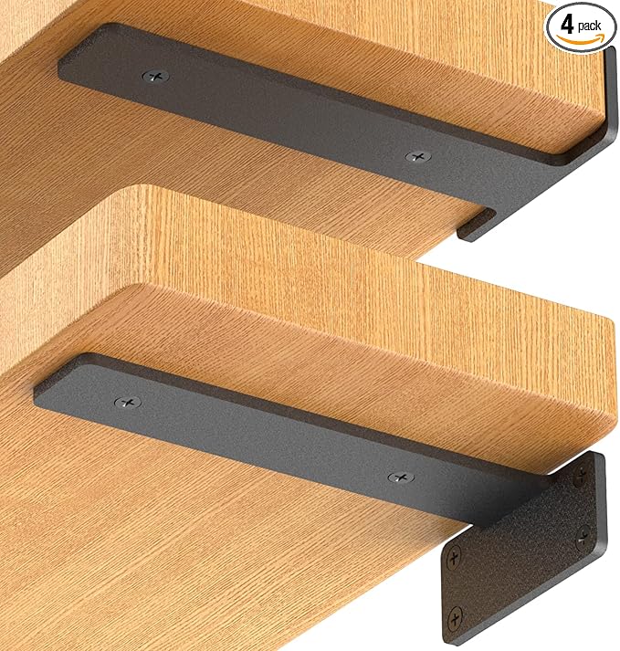 Starunder 4 Pack Floating Shelf Brackets,14 inch Heavy Duty Industrial Shelf Bracket, Black Metal L Brackets for Shelves Support DIY(1/5 Inch Thicked)