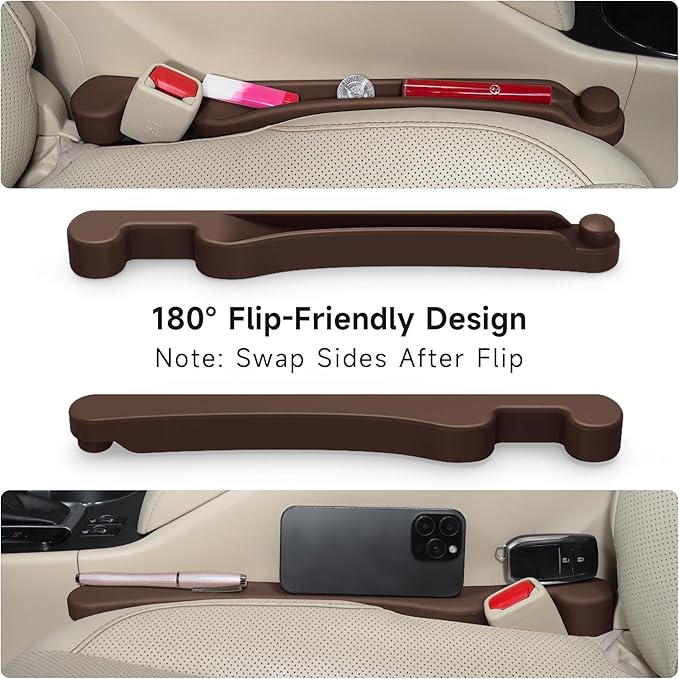Givifive Car Seat Gap Filler Set of 2, 3IN1 Seat Side Gap Filler Plug with Storage Slot & Hook Function, Soft Foam Universal Fit Car SUV Truck Fill Gap Between Seats Console Organizer（Dark Brown）