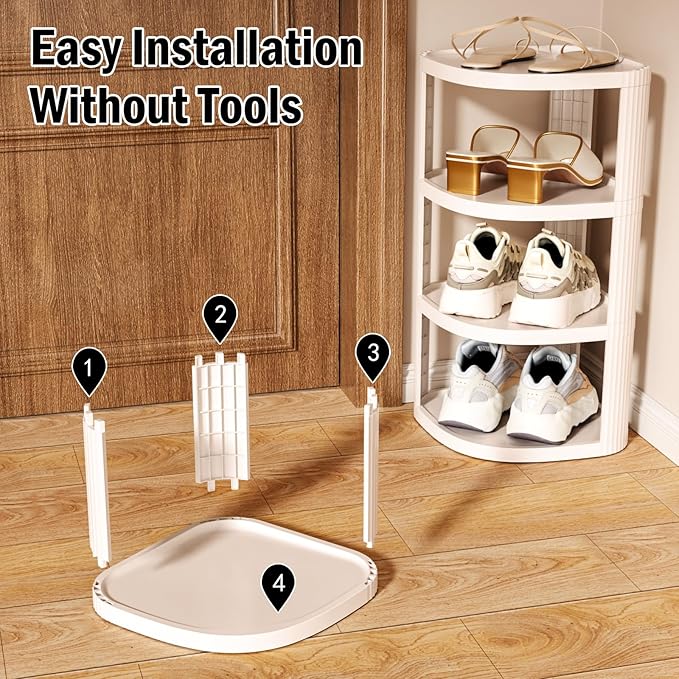 Vertical Shoe Rack, 10-Tier Stackable Narrow Shoe Rack Organizer for Entryway Closet Corner, Free Standing Shoe Rack Tower Shelf, Space Saving, Curved, Off White