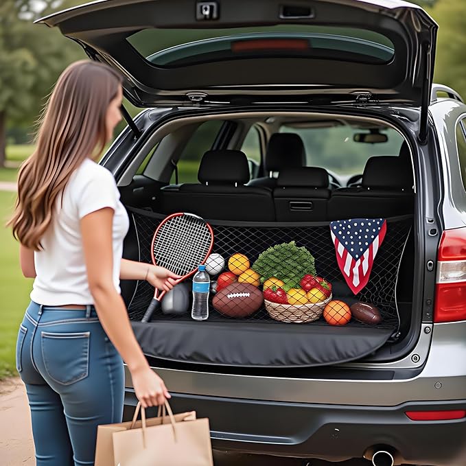 BAILALIBO Cargo Net Stretchable, Adjustable Elastic Trunk Mesh Nets with Metal Hook Universal for SUV, Jeep, Trucks, Car Exterior Accessories for Secure Storage (35.4x15.8 inch)