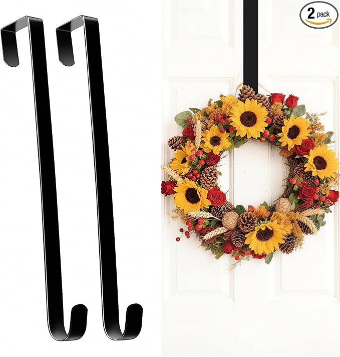 HOOSUN Wreath Hangers for Front Door 4th of July Decorations,12" Patriotic Wreath Hook Holder,Over The Door Hooks Hanger,Metal Garland Hangers Hook for Spring Summer Wreath Porch Decor(2 Pack)