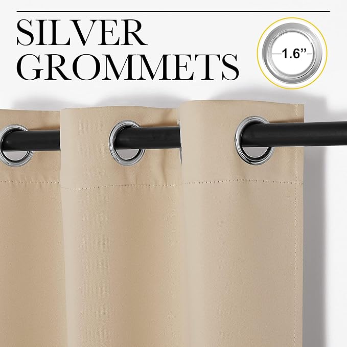 NICETOWN Room Darkening Blind Shade for Kids Bedroom, Biscotti Beige, Single Panel, 34 x 72 inch, Triple Weave Home Decoration Light Blocking Solid Ring Top Curtain/Drape for Small Window