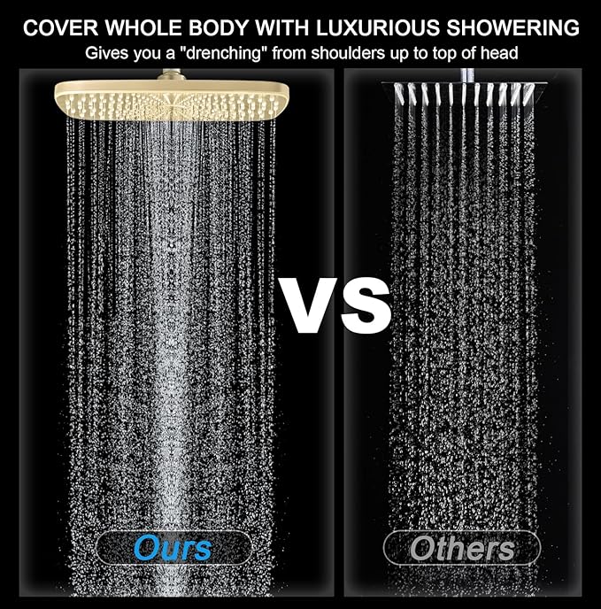 BOZYBO Rain Shower Head with Handheld: High Pressure Shower Heads with Handheld Spray Combo, 12" Rainfall Shower Head and 9 Sprays Hand Showerheads with Magnetic Docking and Power Jets, Gold 2.5GPM