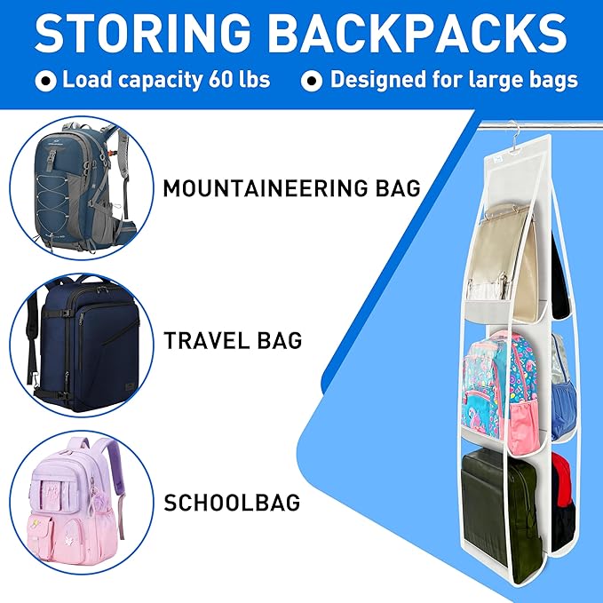 Purse Organizer for Closet, Large Capacity-19.69" Height for Oversized Purses&Tote Bags, Backpacks, Tall Boots,with 12 Boot Shapers, Hanging Purse Organizer,White
