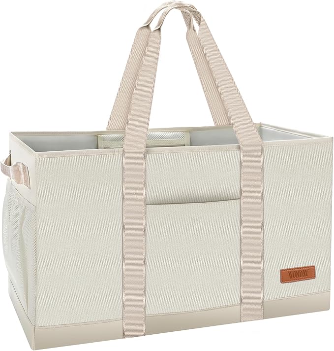 WONDAY Extra Large Utility Tote Bag - Standing Reusable Grocery Bag with Handle, Collapsible Storage for Shopping, Beach