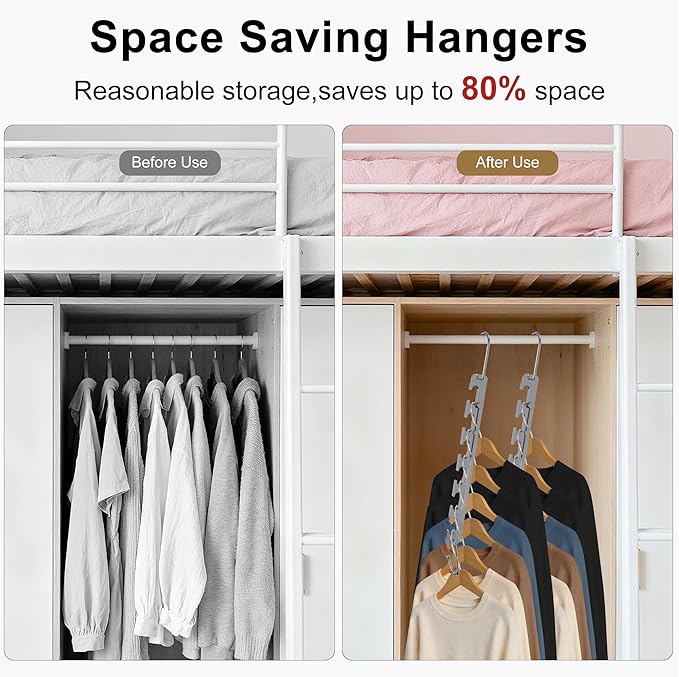 12 Pack Space Saving Hangers for Clothes, 6 to 9 Holes Expandable Metal Heavy Duty Hangers Space Saving for Closet Bedroom Dorm RV Outdoors