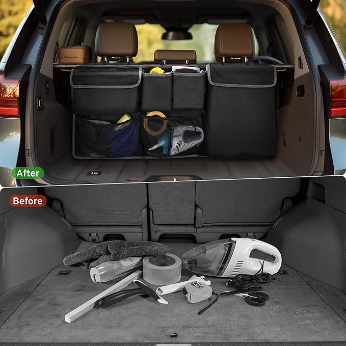XHRING Car Trunk Organizer Storage Backseat Hanging Bag for Mazda CX5/CX-5 CX30/CX-30 CX50/CX-50 CX9/CX-9 CX3 CX7/CX-7 GS GT I Sport Touring Carbon Edition SUV Camping Accessories 2000-2025 2026