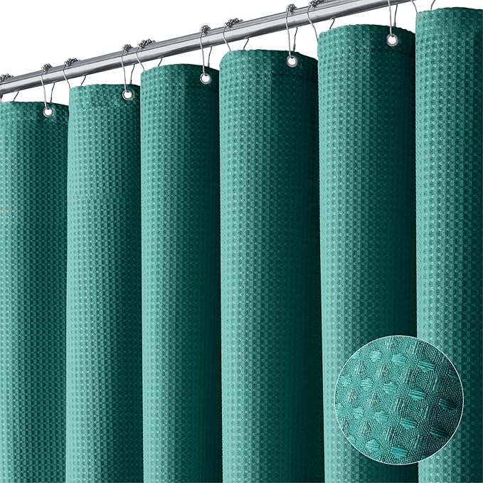 Dynamene Long Fabric Shower Curtain - 78 inch Long Waffle Weave Weighted Cloth Shower Curtains for Bathroom, Heavy Duty Hotel Spa Luxury Bath Curtain Set with 12 Plastic Hooks,72x78, Seaweed Green