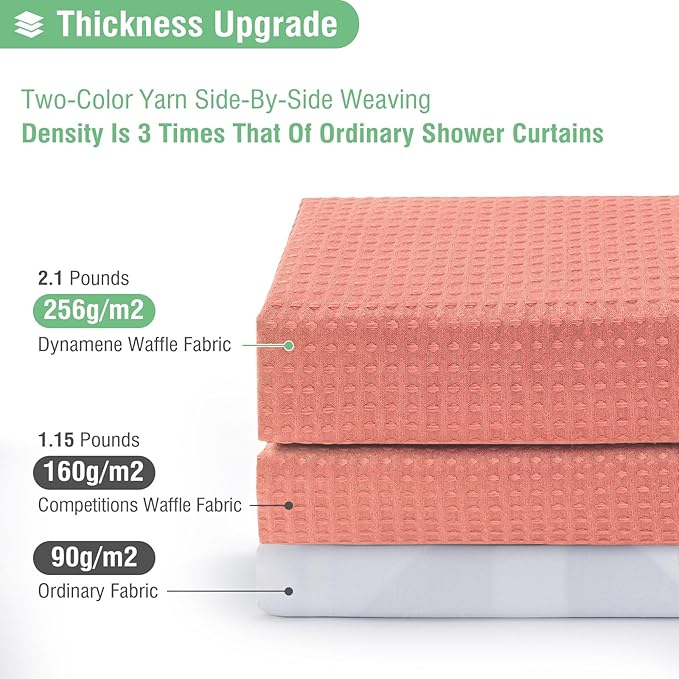 Dynamene Long Fabric Shower Curtain - 78 inch Long Waffle Weave Weighted Cloth Shower Curtains for Bathroom, Neutral Heavy Duty Hotel Spa Luxury Bath Curtain Set with 12 Hooks, 72x78, Coral
