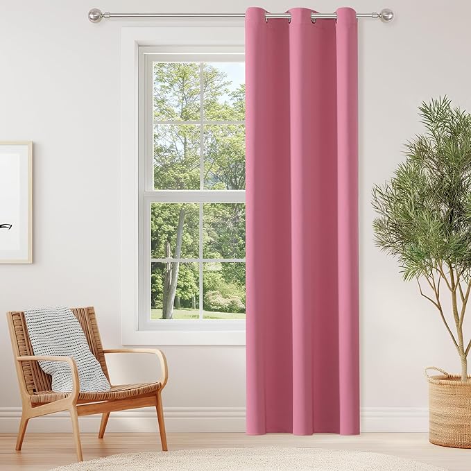 ChrisDowa Blackout Curtains 72 inches Long for Bedroom - Grommet Thermal Insulated Room Darkening Curtains for Living Room (1 Panel, Pink, 42 x 72 Inch)