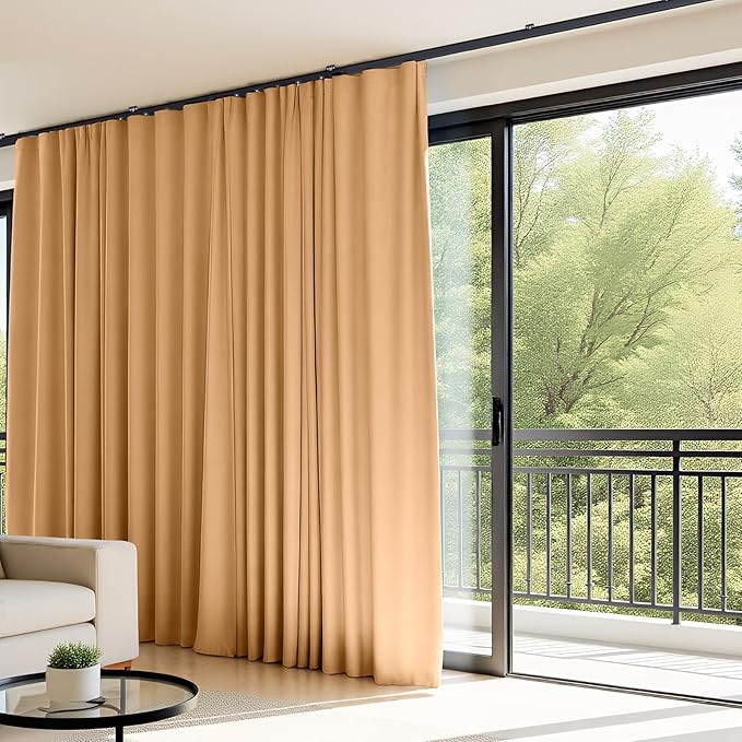 Room Divider Curtains Flexible Ceiling Tracks set Curtain track Ceiling Mount Blackout Curtain for Living Room Bedroom Ceiling Curtain Rod Privacy Dividers Panels W180 x H108 Khaki Drape & Black rail