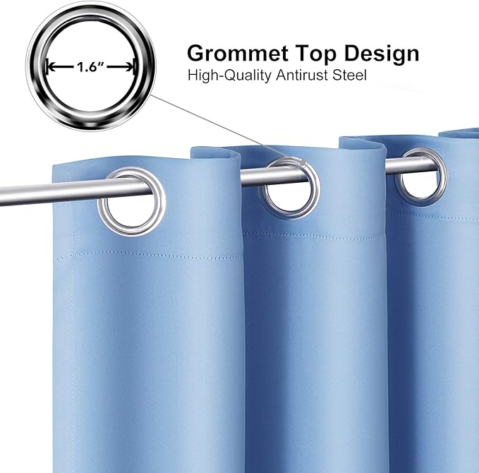 ChrisDowa Grommet Blackout Curtains for Bedroom - Thermal Insulated Room Darkening Curtains for Living Room (1 Panel Set, Sky Blue, 52W x 54L)