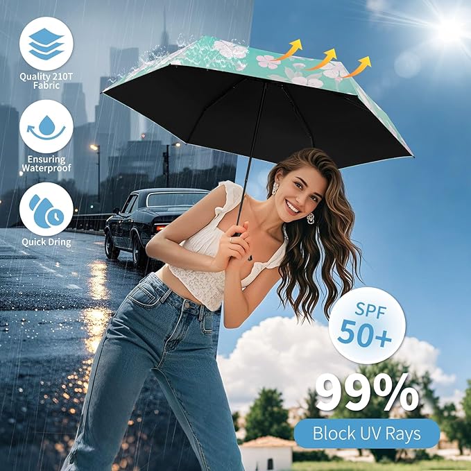 Yoobure Small Mini Umbrella with Case Light Compact Design Perfect for Travel Lightweight Portable Parasol Outdoor Sun&Rain Umbrellas