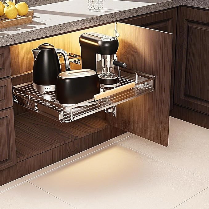 1 Pack Expandable Pull Out Cabinet Organizer，Side Mounting 17.1~28"x22.5"Cabinet Pull Out Shelves, Expandable Slide Out Spice Rack for Cabinet for Kitchen Bathroom Office