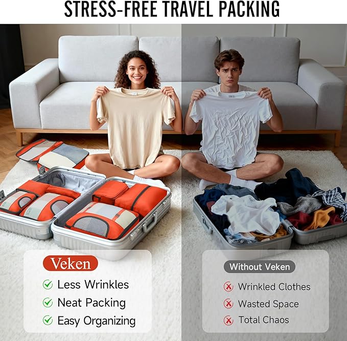 Veken 10 Set Packing Cubes for Travel Essential, Suitcase Organizer Bags in 4 Sizes, Carry-On Luggage Accessories with Large Laundry & Shoes Bag, Must-Have for Airplane, Road Trip & Camping