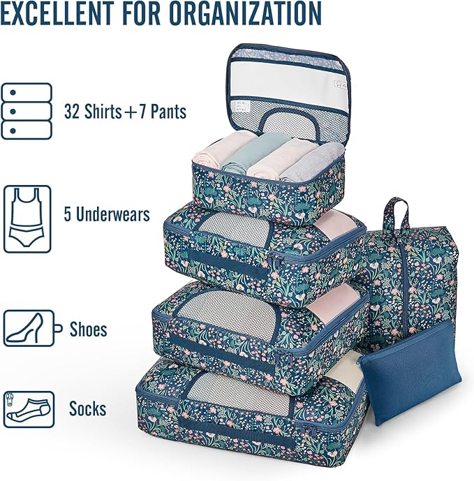 Veken 8 Set Packing Cubes for Travel Essentials, Suitcase Organizer Bags in 4 Sizes, Carry-On Luggage Accessories with Large Laundry & Shoes Bag, Must-Have for Airplane, Road Trip & Camping