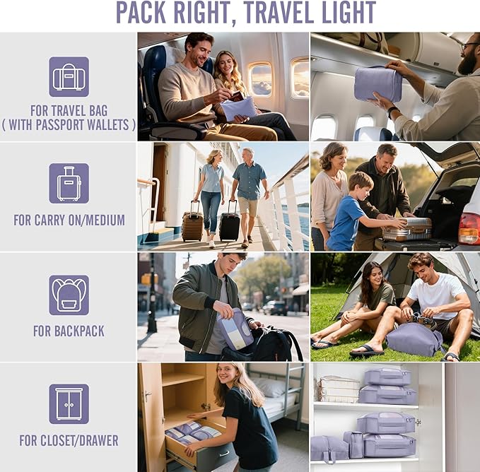 Veken 8 Set Packing Cubes for Travel Essentials, Suitcase Organizer Bags in 4 Sizes, Carry-On Luggage Accessories with Large Laundry & Shoes Bag, Must-Have for Airplane, Road Trip & Camping