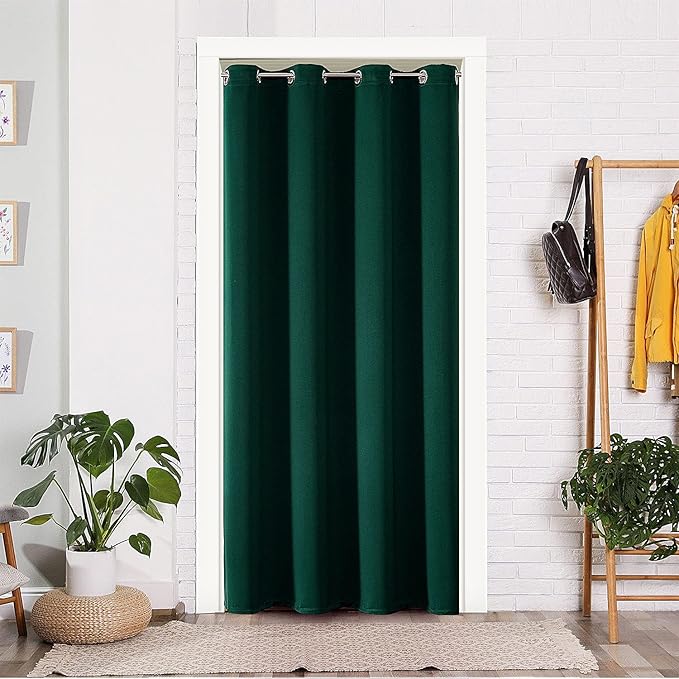 ChrisDowa Blackout Door Curtains for Doorway Privacy, Grommet Closet Curtain for Bedroom Closet Door, Thermal Insulated Doorway Cover Room Divider Drapes (1 Panel, Forest Green, 52 x 80 Inch)