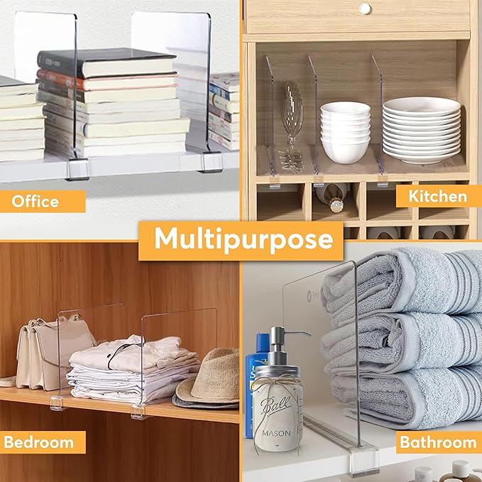 10 Pack Acrylic Shelf Dividers for Closet 11x7.9 Inch – Acrylic Dividers for Shelves Clear Closet Shelf Separators for Purses, Clothes Storage – Vertical Bookshelf Dividers for Bedroom & Kitchen