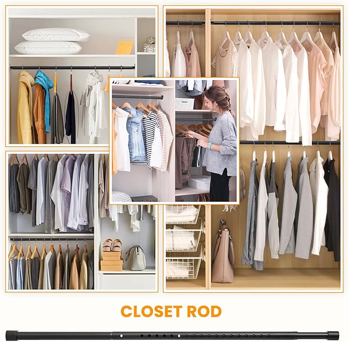 Oval Closet Rod for Hanging Clothes Adjustable Closet Rods 18 to 40 Inch Heavy Duty Black Poles Bar Closet Rod Expandable for Wardrobes Laundry RV