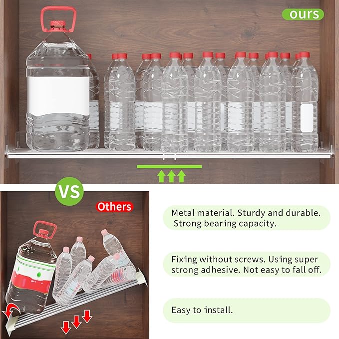 Expandable Closet Shelves Organizers, Adjustable Shelf for Cabinet Rack Storage Wardrobe Divider Shelving for Closets Pantry Cupboard Kitchen Large 2 Pack