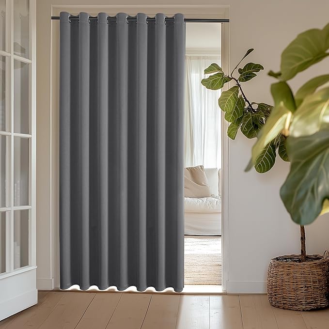 ChrisDowa Room Divider Curtain 84 Inches Long, Wide Blackout Sliding Door Curtain for Bedroom, Room Darkening Privacy Window Drape for Patio Door (1 Panel Set, Grey, 100 x 84 Inch)