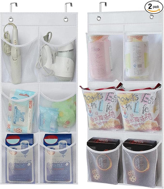 KIMBORA 2 Packs Narrow Over the Door/Wall Shoe Organizer Cruise, Small Hanging Shoe Rack for Closet with Clear Mesh Pocket for Bathroom, RV, Pantry, Camping (White)