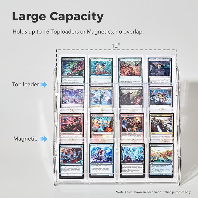 DEEIF 4 Tier Acrylic Trading Card Display Stand, 12" Riser Display Shelf for Magnetic Holders, Toploaders, PSA Graded Cards, TCG Sports Card Collection (1 Pack)