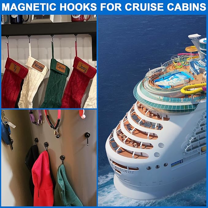 LOVIMAG Hooks, 40lbs+ Magnetic Magnet Hook 2026 Cruise Cabin Ship Essentials Heavy Duty Strong Refrigerator Fridge Hanging for Classroom Beach Vacation Kitchen Grills Home Mug Hanger (6 Pack), Black