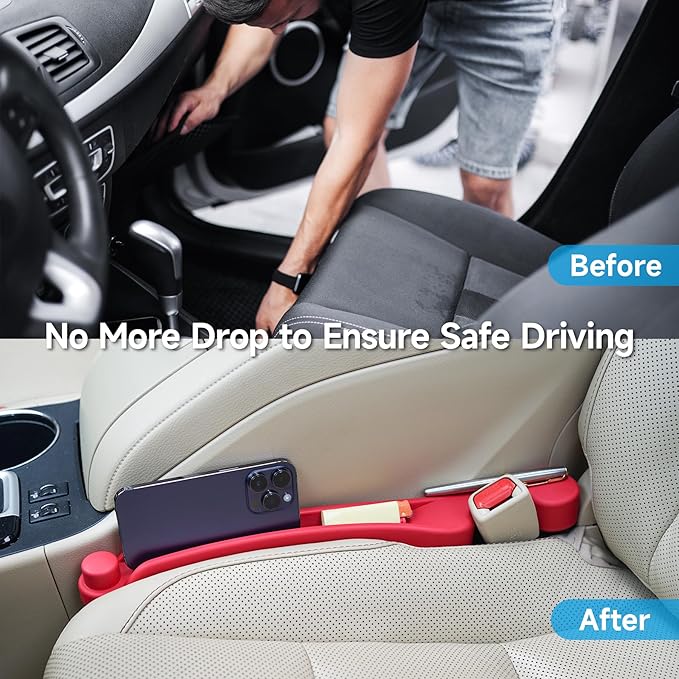 Givifive Car Seat Gap Filler Set of 2, 3IN1 Seat Side Gap Filler Plug with Storage Slot & Hook Function, Soft Foam Universal Fit Car SUV Truck Fill Gap Between Seats Console Organizer（Standard Red）
