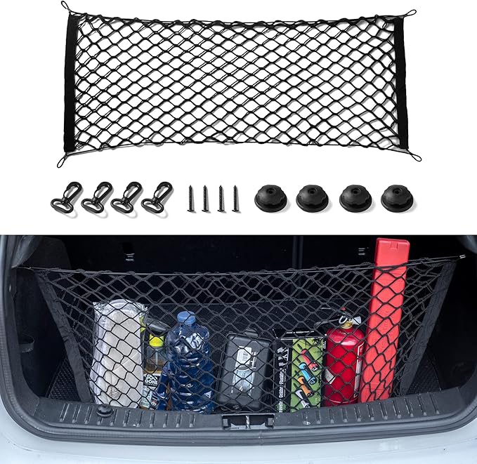 Amiss 2 Packs Cargo Net Stretchable. Adjustable Elastic Trunk Storage Net with Hook for SUVs, Cars and Trucks(43.3x15.8 Inch)