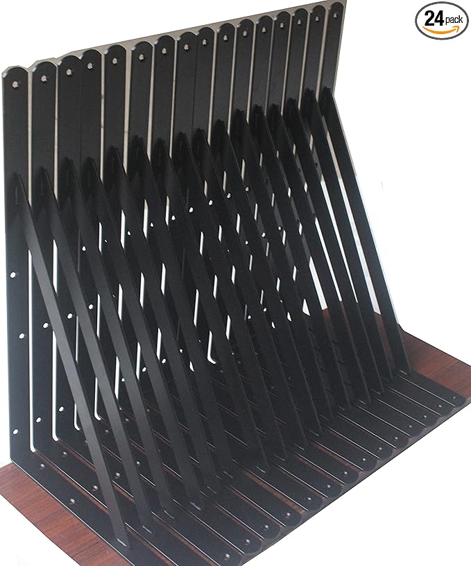 24 Pack L16 x H 10" Black Heavy Duty Shelf Brackets with Screws Metal Shelf Brackets Shelf Support Angle Brackets for Shelves L Brackets Heavy Duty Floating Shelf