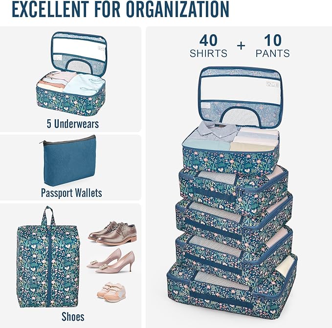 Veken 10 Set Packing Cubes for Travel Essential, Suitcase Organizer Bags in 4 Sizes, Carry-On Luggage Accessories with Large Laundry & Shoes Bag, Must-Have for Airplane, Road Trip & Camping