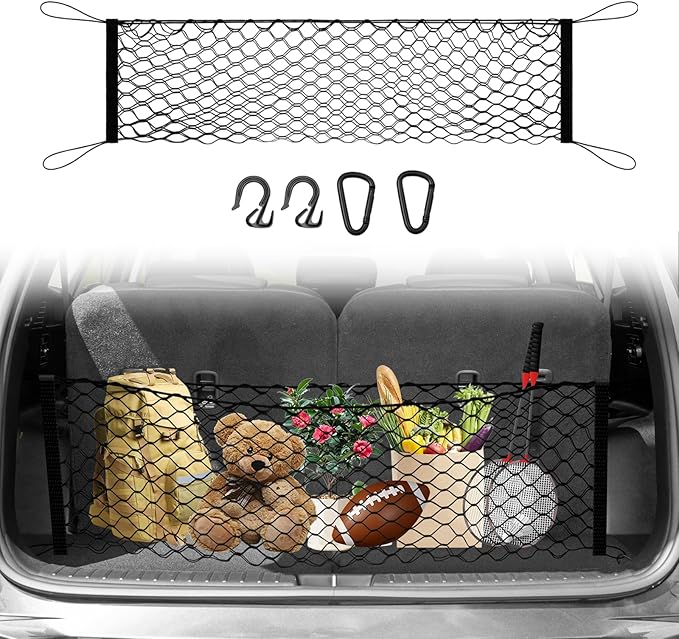 Canvcle Trunk Cargo Net for 2021-2025 2026 Kia Sorento Accessories Envelope Style Mesh Trunk Net Organizer and Storage Stretchable Adjustable Elastic Nylon Rear Cargo Netting with Hooks