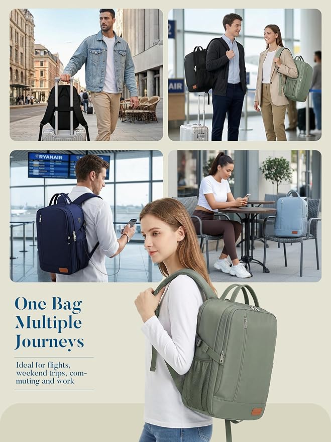 Lossga Travel Backpack, 18x14x8 Spirit Airlines Personal Item Travel Bag, Carry On Backpack Flight Aproved, Weekender Bags for Women and Men, 30L Water Resistant Lightweight Travel Backpacks
