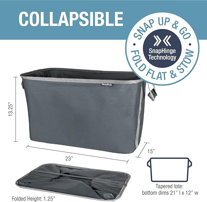 CleverMade Collapsible Fabric Laundry Basket - Charcoal 2 Pack 60L / 16 Gal - Space Saving Storage Organizer with Premium Handles Foldable Home