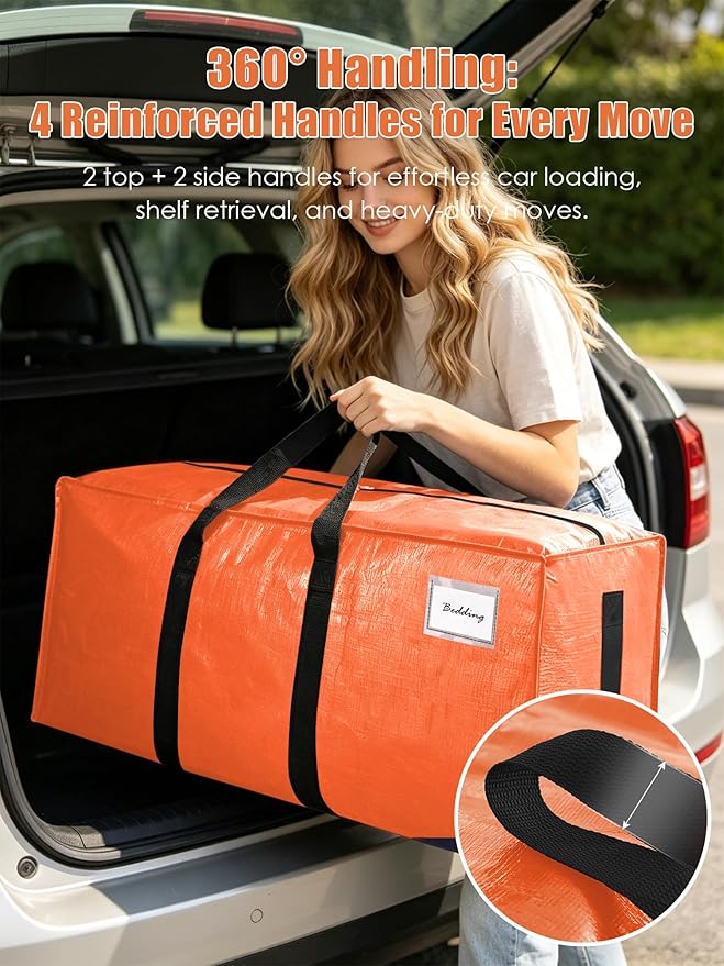 SWEET DOLPHIN 12 Pack 200LB Heavy-Duty Moving Bags with Wrap-Around Handles, Extra Large Storage Totes for Space Saving, Clothes Storage Bags, College Dorm Essentials, Multicolor, 24 Gal